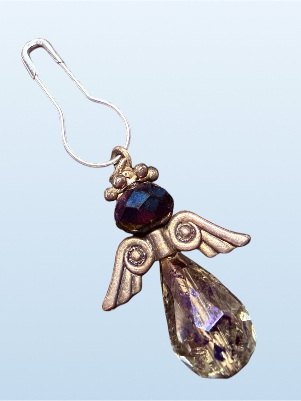 Iridescent purple and black speckled Crystal Angel Drop Pendant - Silver-Tone